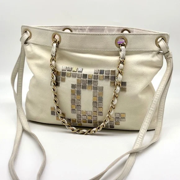 CHANEL White Leather Metal Mosaic Tote - Picture 1 of 10